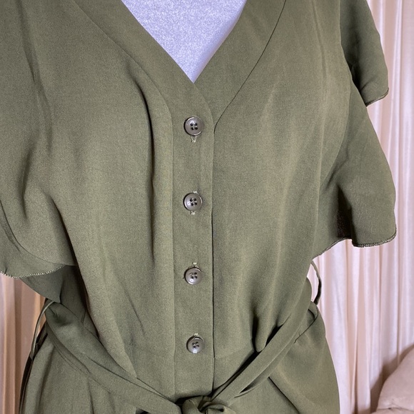 Olive Green Tie waist Dress - Picture 8 of 12